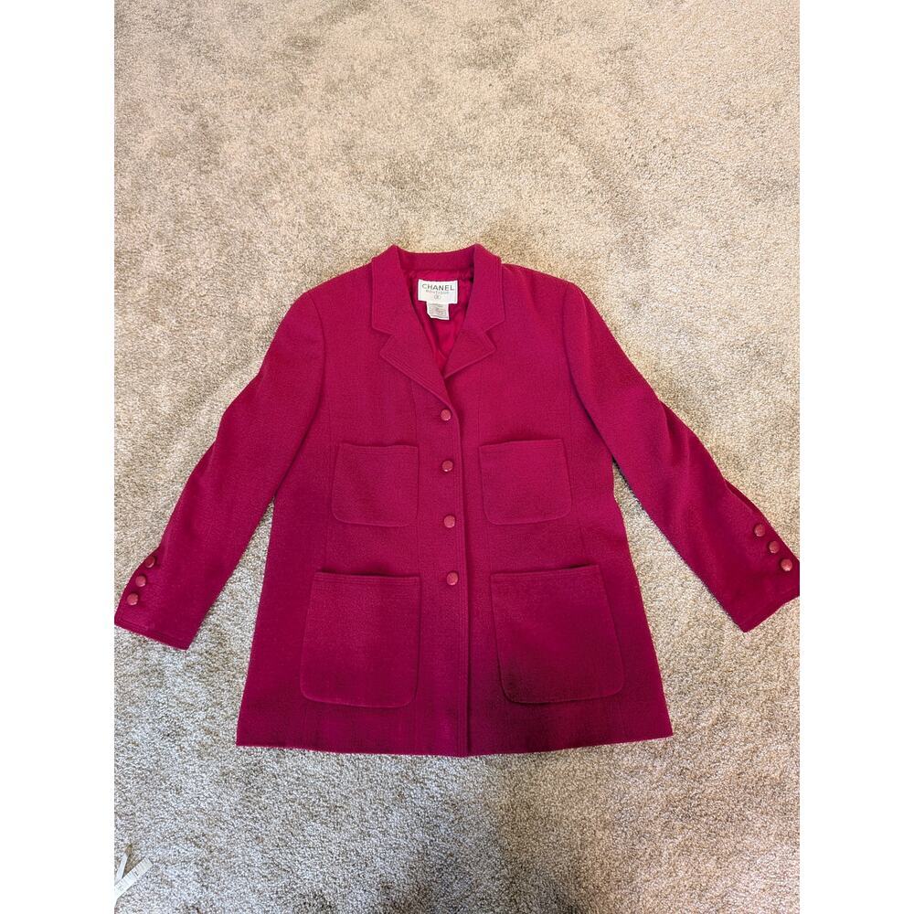 CHANEL Wool Jacket Blazer Hot Pink size 48 with 4 Front Pockets - Picture 15 of 15